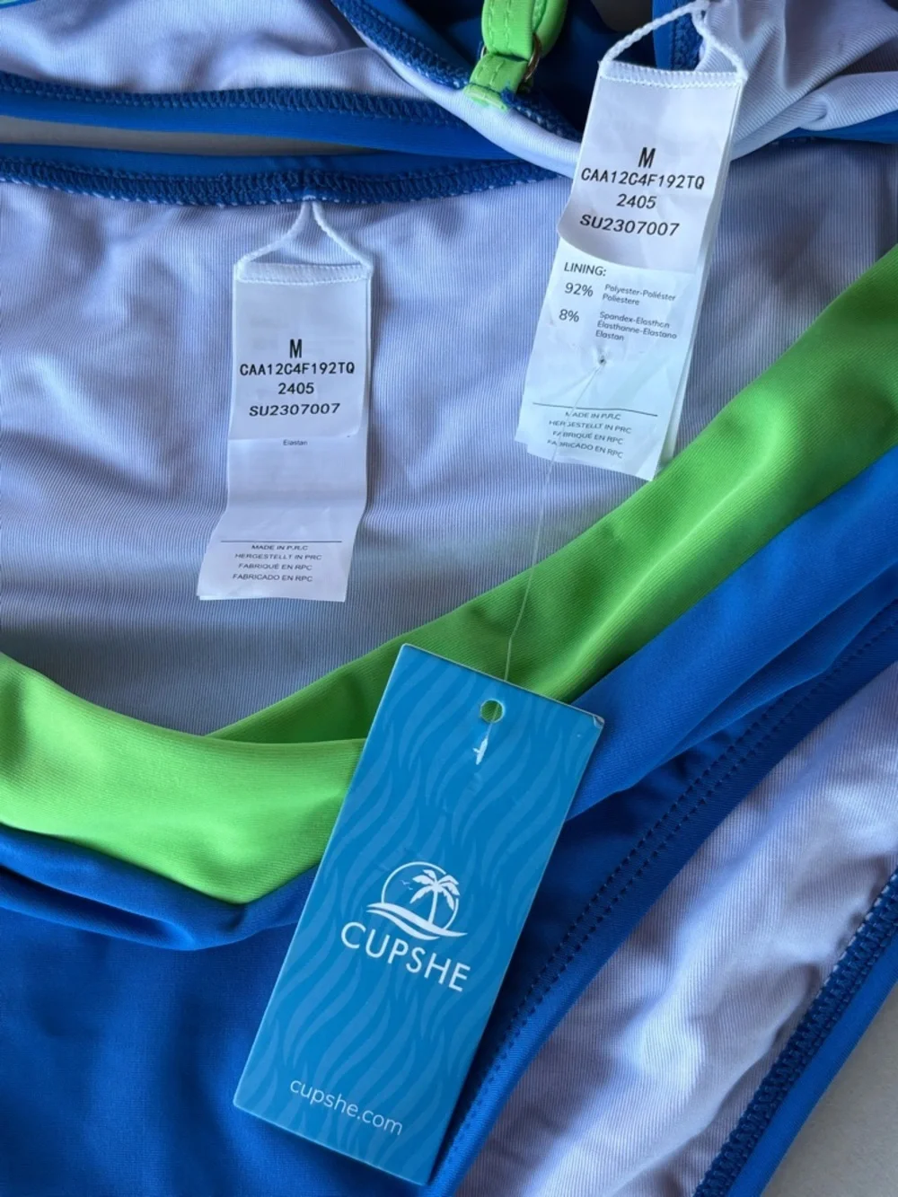 Cupshe Colorblock Triangle Bikini Set Medium V Waist Bottoms Blue Green NWT